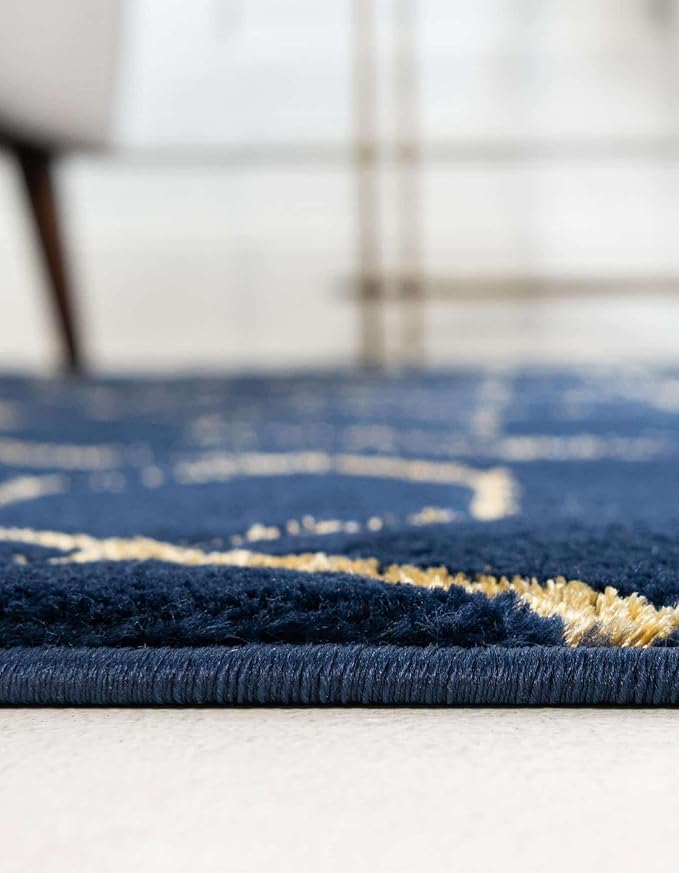 Unique Loom Glam Collection Area Rug - Trellis (7' 10" Round, Navy Blue Gold/ Gold)