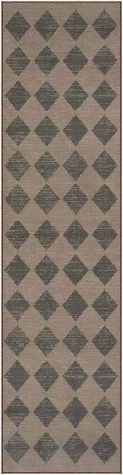 Lahome Checkered Washable 2x8 Brown Runners for Hallways Non Slip, Ultra-Thin Kitchen Bathroom Runner Rugs, Moroccan Trellis Throw Carpet Runner for Bedroom Entryway Decor (2'x8',Brown)