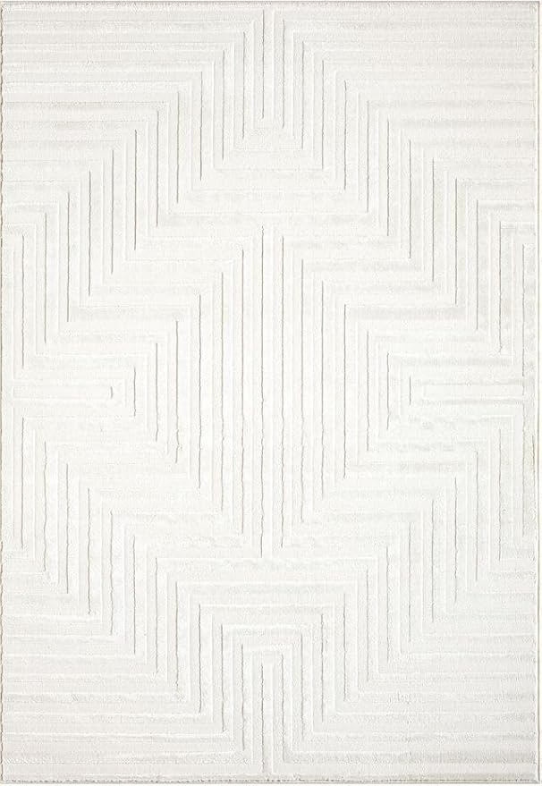 Abani Neutral Cream Area Rug 8' x 10' for Living Room, Bedroom - Tone-on-Tone Geometric Design - Durable & Easy to Clean