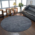 Hand Knotted Loom Wool ECO-Friendly Area Rugs - 6'x6', Round, Charcoal Color, Solid Plain Design, High Pile Thick Handmade Anti Skid Area Rugs for Living Room, Bed Room (L00111)