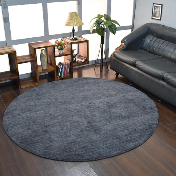 Hand Knotted Loom Wool ECO-Friendly Area Rugs - 10'x10', Round, Charcoal Color, Solid Plain Design, High Pile Handmade Anti Skid Area Rugs for Living Room, Bed Room (L00111)