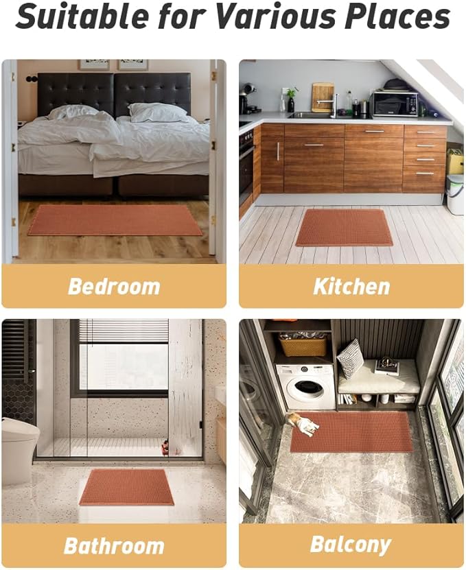 AMOAMI Upgraded Waffle Bath Mat, Super Absorbent Non Slip Bath Mats for Bathroom Floor, Machine Washable Bathroom Rugs with Tassels, Rubber Backed Bathroom Mats, Ultra Soft, 17" x 24", Dirty Orange