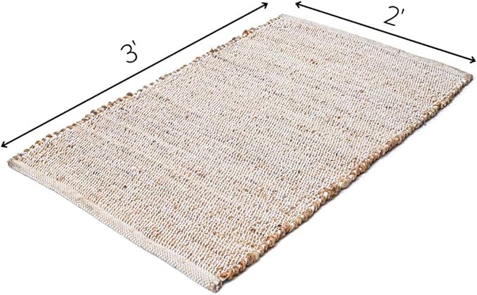 Savi Home Jute Cotton 24 x 36 Hand Woven Natural Farmhouse Area Rug for Living Room Bedroom Kitchen Hallway Entryway- Rustic Vintage Bohemian Decor
