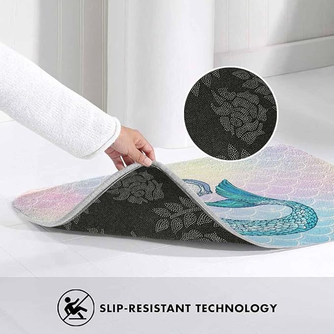 Mermaid with Harp Bath Rugs Microfiber Bathroom Mat Soft Plush Shaggy Shower Mat for Bathroom Fluffy Comfortable Water Absorbent Carpet Non-Slip Machine Washable 20"X30"