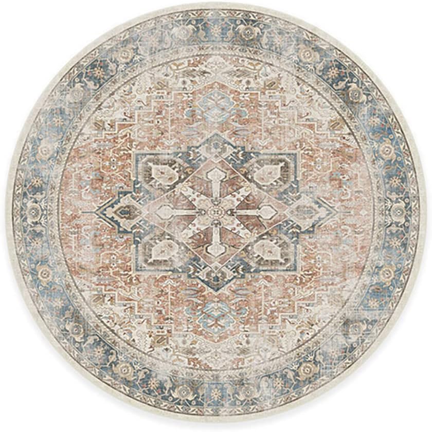 RUGGABLE Washable Vintage Area Rug – Kamran Coral 6 ft Round, Stain-Resistant, Non-Slip – Medium Machine Washable Rugs for Living Room, Bedroom, Hallway, Entryway & Office–with Standard Pad
