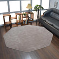 Hand Knotted Loom Wool ECO-Friendly Area Rugs - 10'x10', Octagon, Beige Color, Solid Plain Design, High Pile Handmade Anti Skid Area Rugs for Living Room, Bed Room (L00111)