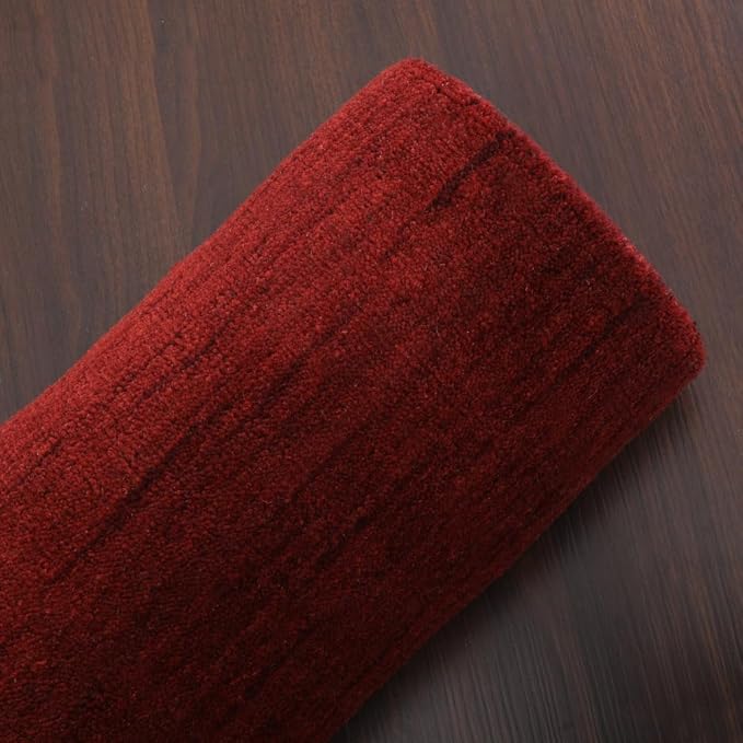 Hand Knotted Loom Wool ECO-Friendly Area Rugs - 2'6''x10', Runner, Red Color, Solid Plain Design, High Pile Thick Handmade Anti Skid Area Rugs for Living Room, Bed Room (L00111)