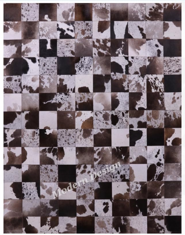 Modern Design Premium Cowhide Leather Carpet with Chevron Pattern, Area Rug (D.Brown/White, 3x5)
