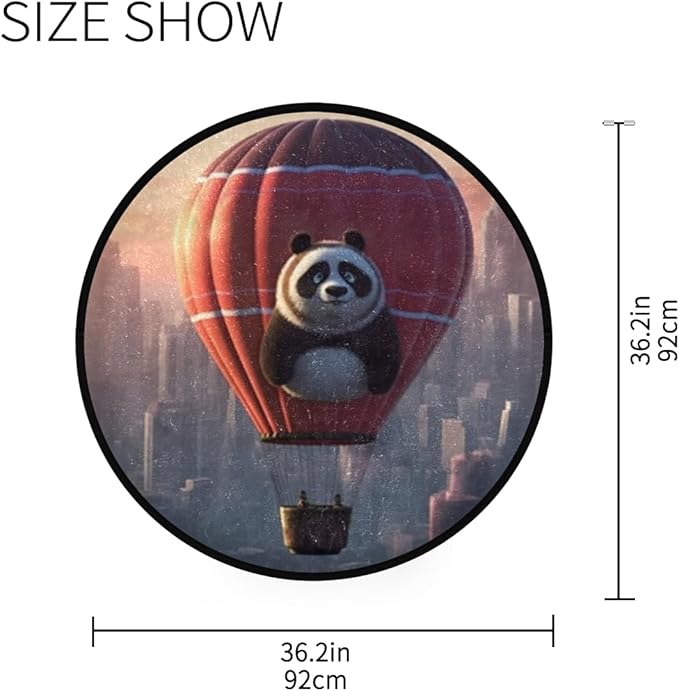 Round Non-Slip Area Rug Washable & Soft for Indoor/Outdoor Use Panda Hot Air Balloon Design Perfect Room Decor for Living Room, Bedroom, Office, Entryway & Bedside