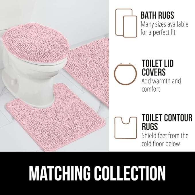 GORILLA GRIP Bath Rug Mat, Thick Soft Absorbent Chenille, Quick Dry Microfiber Mats, Rubber Backing Washable Shower Floor Rugs, US Designed Bathroom Bathmat Home Decor Accessories, 24x17 Light Pink