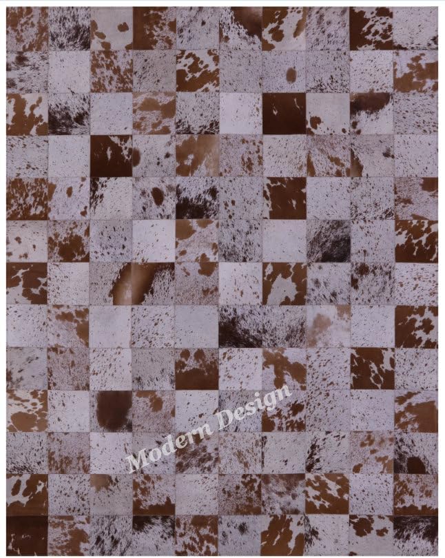 Modern Design Premium Cowhide Leather Carpet with Chevron Pattern, Area Rug (White/Brown, 3x12)
