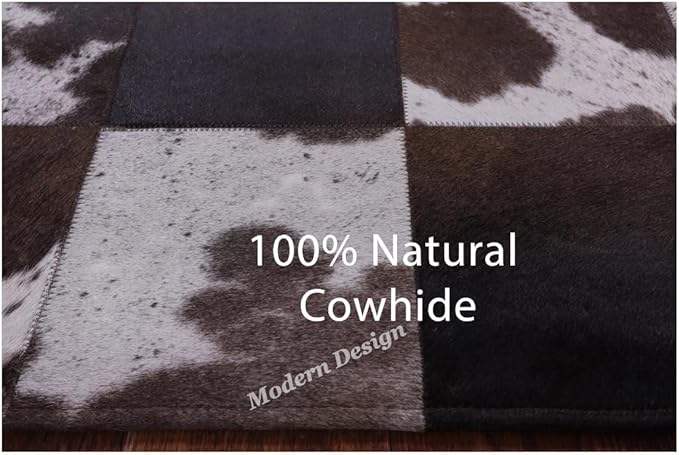 Modern Design Premium Cowhide Leather Carpet with Chevron Pattern, Area Rug (D.Brown/White, 9x15)