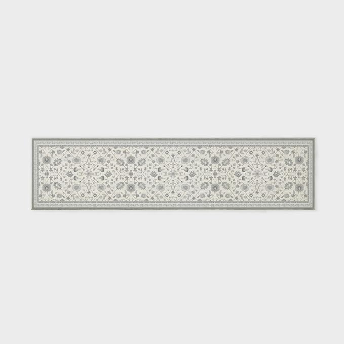 EVERGRACE Hallyway Area Runner Rugs 2x8, Boho Floral Faux Wool Indoor Outdoor Rugs, Washable Rugs for Bedroom Dining Room Living Room Kitchen, Low Pile Floor Mat Carpet for Home Decor, Cool Gray