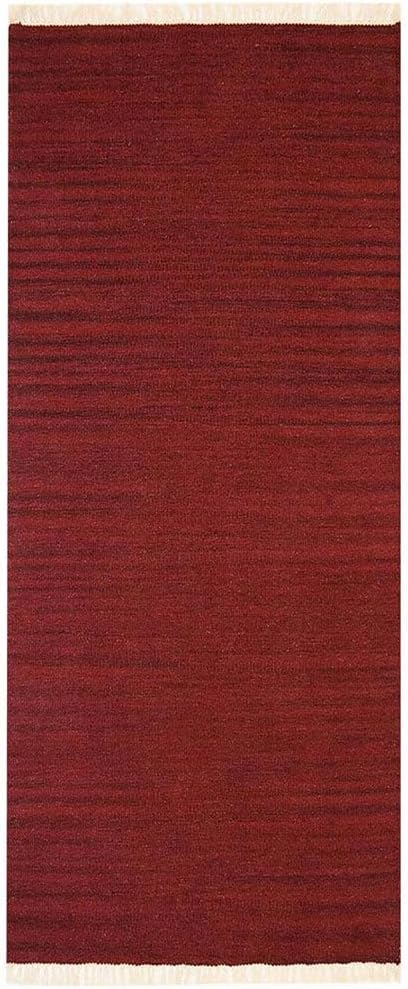 Rugsotic Carpets Hand Woven Flat Weave Kilim Wool ECO-Friendly Area Rugs - 2'6''x10', Runner Shape, Burgundy Color, Solid Plain Design, Low Pile Handmade Rugs for Living Room, Bed Room (D00111)