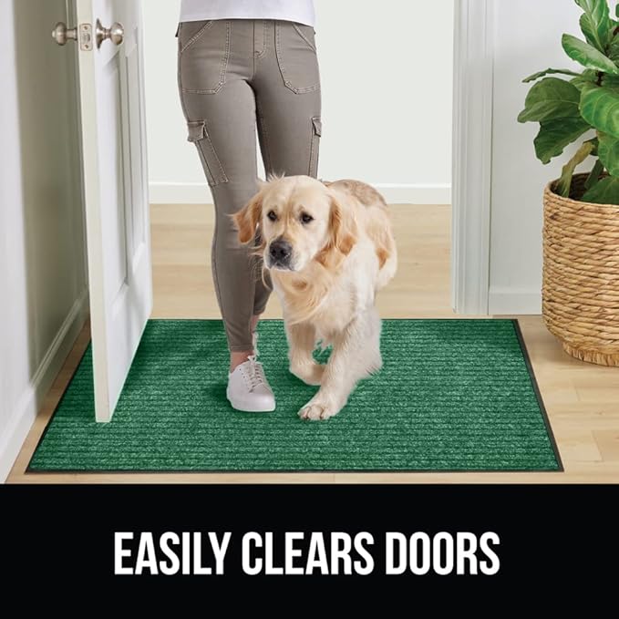 GORILLA GRIP Waterproof Traffic Guard Door Mat, 47x35, Heavy Duty Entryway Mats, Strong Rubber Back Commercial Utility Rugs for Office Hallway, Garage Floor and Home, Low Profile Carpet Runner, Green