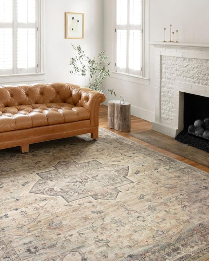 Loloi Hathaway Collection HTH-07 Multi/Ivory 7'-6" x 9'-6", .25" Thick Area Rug, Soft, Durable, Printed, Modern, Low Pile, Non-Shedding, Easy Clean, Living Room Rug