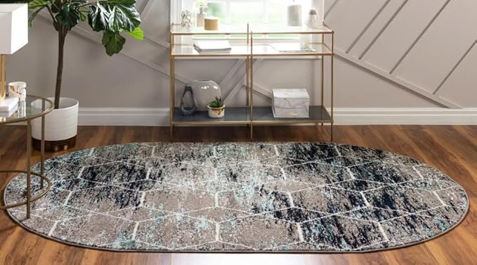 Unique Loom Trellis Frieze Collection Area Rug - Geometric (7' 10" x 10' Oval, Blue Multi/ Ivory)