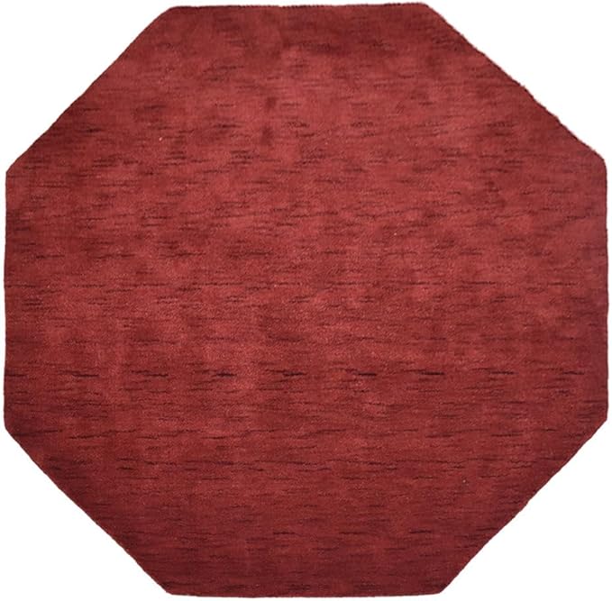 Hand Knotted Loom Wool ECO-Friendly Area Rugs - 8'x8', Octagon, Red Color, Solid Plain Design, High Pile Thick Handmade Anti Skid Area Rugs for Living Room, Bed Room (L00111)
