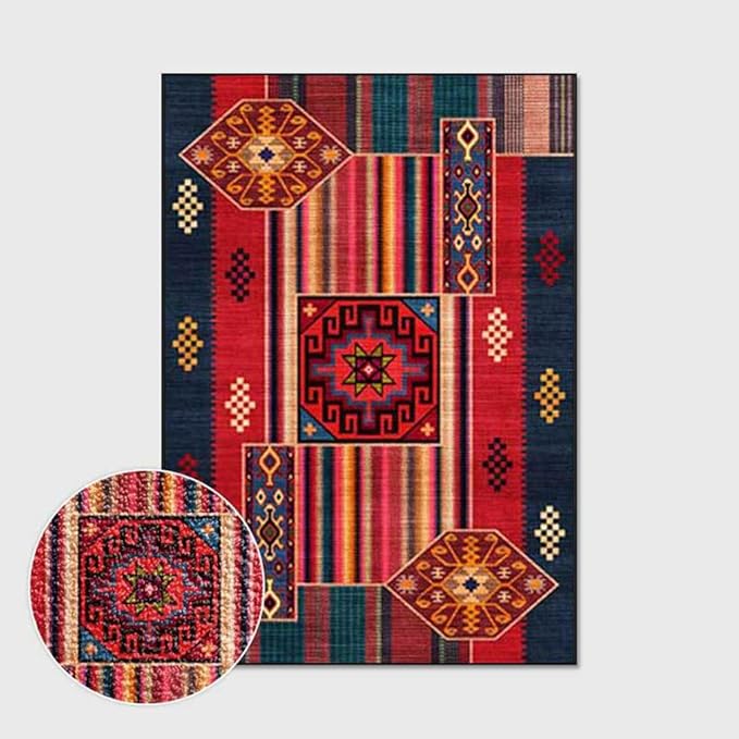 Vintage Boho Area Rugs Multicolor Ethnic Style Geometric Splicing Carpets Bedroom Living Room Kitchen Floor Mats Indoor Outdoor Non-Shedding Runner Rug Home Décor Carpet 3' X 4'