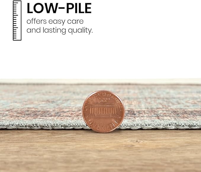 GLN Rugs Traditional Collection - Machine Washable Area Rug, Traditional Washable, Non Slip, Low Pile Chenille Rug, Living Room, Bedroom, Kitchen Rug (2' x 3' Light Blue)