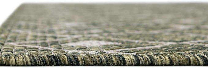 Unique Loom Outdoor Trellis Collection Area Rug - Tribal Trellis (2' 7" x 10' Runner Green/Natural)