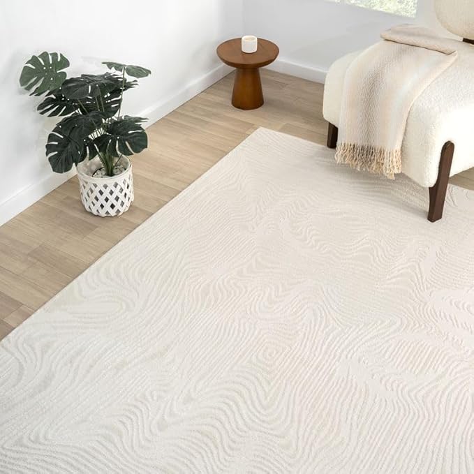 Abani Zen 2' x 3' Cream Rug – Neutral Layered Wavy Borders Pattern, Small Soft Accent Rug for Entryway & Bedroom, Durable & Easy to Clean