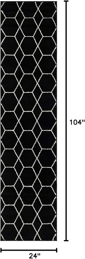Unique Loom Trellis Frieze Collection Area Rug - Geometric (2' x 8' 8" Runner, Black/ Ivory)