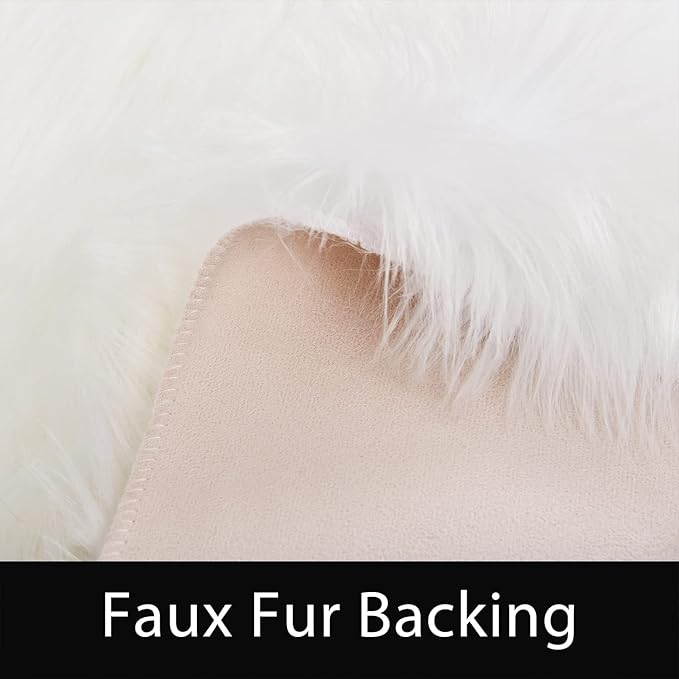 Latepis High Pile Faux Fur Area Rug, 5 x 8 ft, White, Fluffy Rug for Bedroom, Living Room, Playroom, Nursery