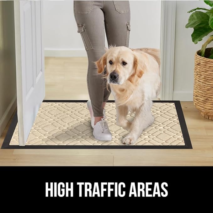 GORILLA GRIP 100% Waterproof All-Season WeatherMax Doormat, 72x24, US Designed Natural Rubber, Stain and Fade Resistant, Low Profile Indoor Outdoor Door Mats, Easy Clean Patio Mat, Modern Latte