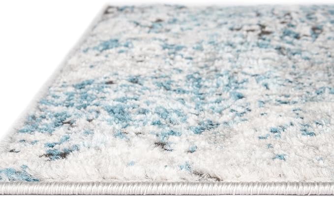 Rugs.com Leipzig Collection Rug – 5 Ft Square Blue Low-Pile Rug Perfect for Living Rooms, Kitchens, Entryways