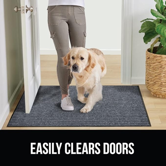 GORILLA GRIP Waterproof Traffic Guard Door Mat, 59x24, Heavy Duty Entryway Mats, Strong Rubber Back Commercial Rugs for Office Hallway, Garage Floor and Home, Low Profile Carpet Runner, Charcoal Gray