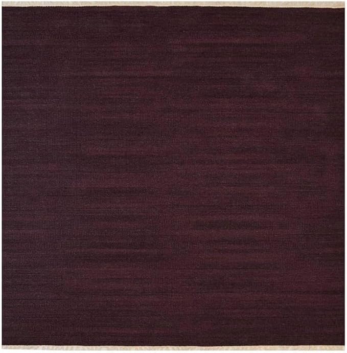 Rugsotic Carpets Hand Woven Flat Weave Kilim Wool ECO-Friendly Area Rugs - 10'x10', Square Shape, Plum Color, Solid Plain Design, Low Pile Handmade Area Rugs for Living Room, Bed Room (D00111)