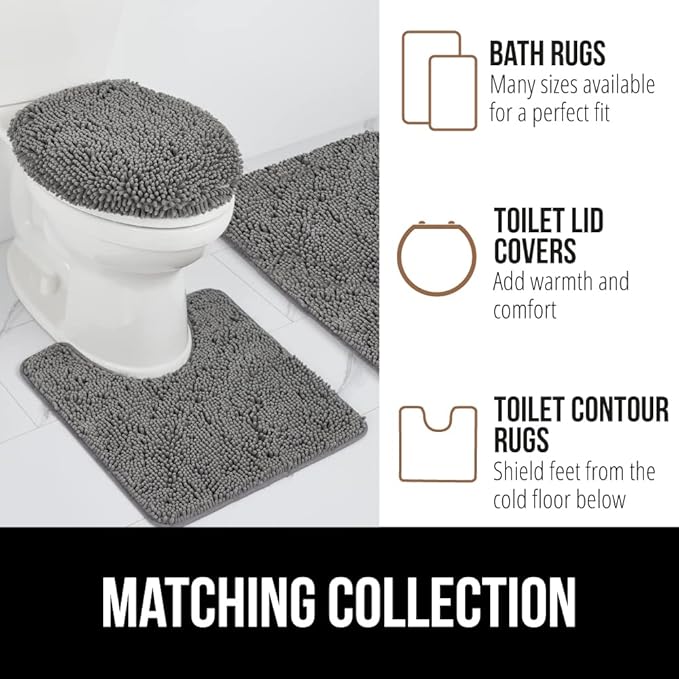 GORILLA GRIP Bath Rug Mat 48x24, Thick Soft Absorbent Chenille, Quick Dry Microfiber Mats, Rubber Backing Washable Shower Floor Rugs, Bathmat Runner, US Designed Bathroom Home Decor Accessories Grey