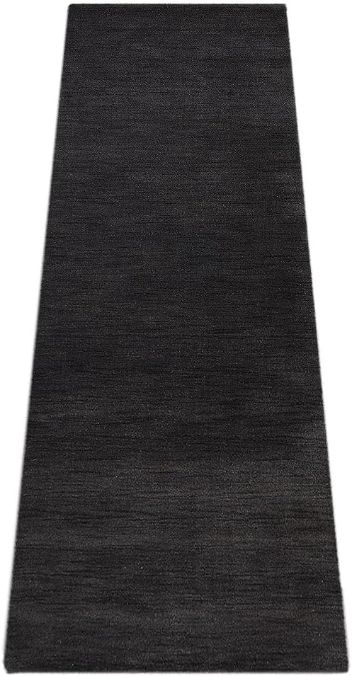 Hand Knotted Loom Wool ECO-Friendly Area Rugs - 2'6''x12', Runner, Charcoal Color, Solid Plain Design, High Pile Handmade Anti Skid Area Rugs for Living Room, Bed Room (L00111)