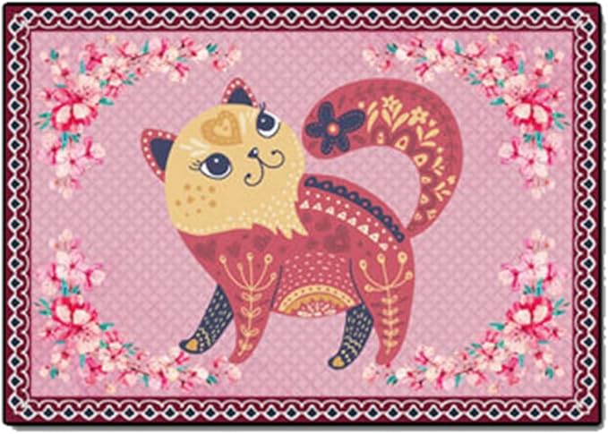 Cartoon Animal Pattern Area Rug Cute Cat Luxury Floral Decor for Carpet Farmhouse Bedroom Living Room Rugs Bathroom Kitchen Runner Mat Indoor Outdoor Non Slip Doormat 2' X 9'
