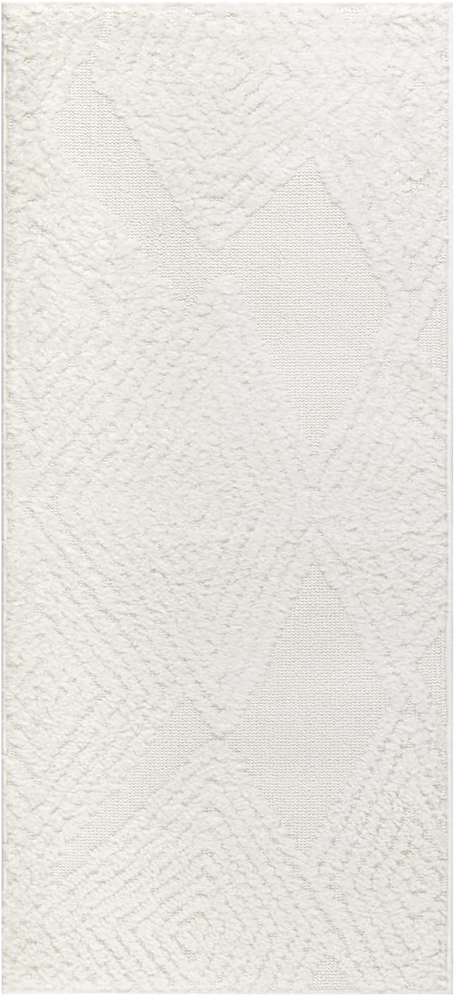 Antep Rugs Palafito 2x4 Geometric Shag Diamond High-Low Pile Textured Indoor Area Rug (White, 2' x 4')
