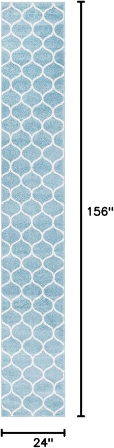 Rugs.com Lattice Frieze Collection Rug – 2' x 13' Runner Light Blue Medium Rug Perfect for Living Rooms, Large Dining Rooms, Open Floorplans