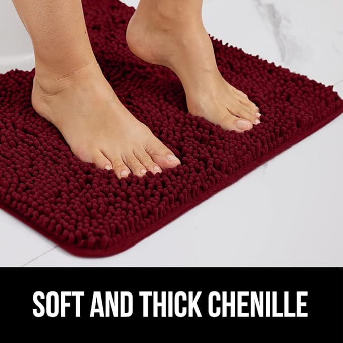 GORILLA GRIP Bath Rug Mat 30x20, Thick Soft Absorbent Chenille, Quick Dry Microfiber Mats, Rubber Backing Washable Shower Floor Rugs, US Designed Bathroom Bathmat Home Decor Accessories, Burgundy
