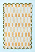 Handmade Scalloped Wool Area Rug - Modern Geometric Pattern, Green-Beige Stripes, Checkered Chevron Design - Soft, Durable Thick Carpet for Living Room, Bedroom (Gold, 6' x 9')