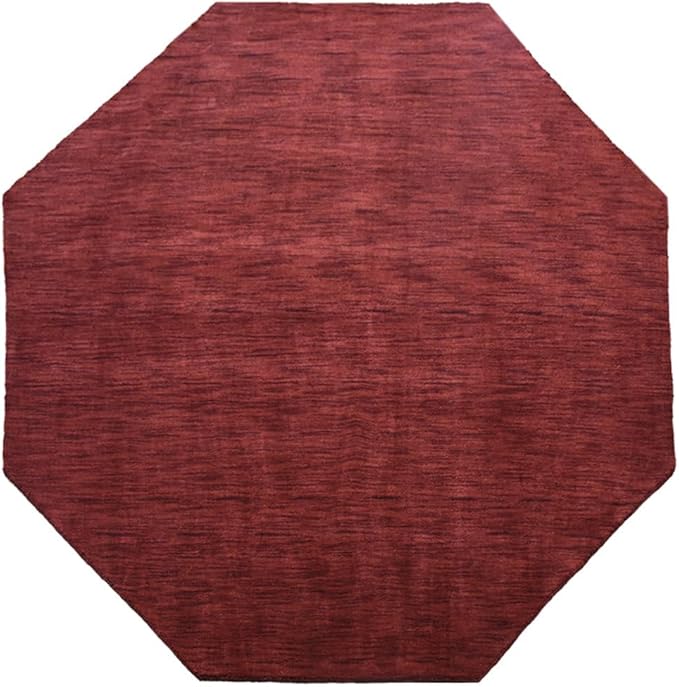 Hand Knotted Loom Wool ECO-Friendly Area Rugs - 10'x10', Octagon, Dark Red Color, Solid Plain Design, High Pile Handmade Anti Skid Area Rugs for Living Room, Bed Room (L00111)
