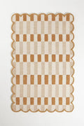 Handmade Scalloped Wool Area Rug - Modern Geometric Pattern, Green-Beige Stripes, Checkered Chevron Design - Soft, Durable Thick Carpet for Living Room, Bedroom (Neutral Beige, 5' x 8')