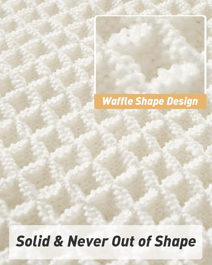 AMOAMI Upgraded Waffle Bath Mat, Super Absorbent Non Slip Bath Mats for Bathroom Floor, Machine Washable Bathroom Boho Rugs with Tassels, Rubber Backed Bathroom Mats, Ultra Soft, 20" x 32"