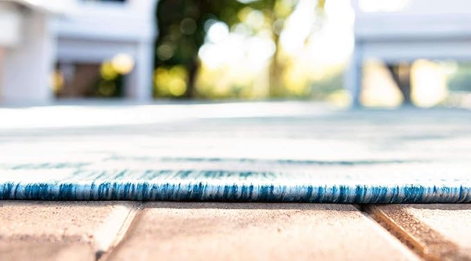 Unique Loom Outdoor Collection Classic Stripes, Transitional Indoor & Outdoor Area Rug, 8' 0 x 11' 0, Blue/ Ivory