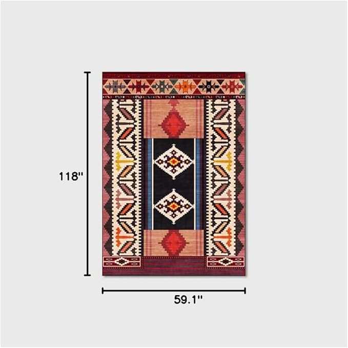 Vintage Boho Area Rugs Multicolor Ethnic Style Geometric Splicing Carpets Bedroom Living Room Kitchen Floor Mats Indoor Outdoor Non-Shedding Runner Rug Home Décor Carpet 5' X 10'