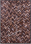 Modern Design Premium Cowhide Leather Carpet with Chevron Pattern, Area Rug (Natural Multi Brown, 4x6)