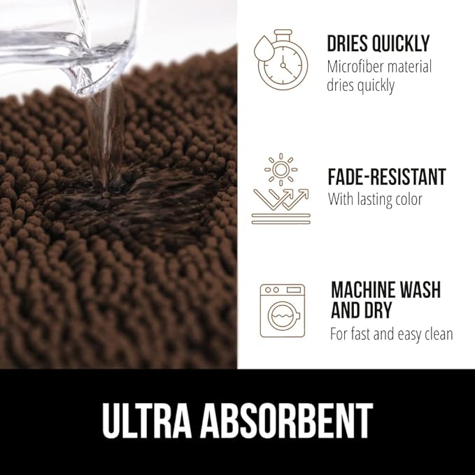 GORILLA GRIP Bath Rug Mat 60x24, Thick Soft Absorbent Chenille, Quick Dry Microfiber Mats, Rubber Backing Washable Shower Floor Rugs, Bathmat Runner, US Designed Bathroom Home Decor Accessories Brown