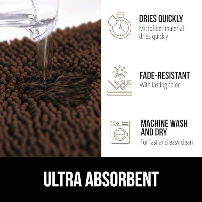 GORILLA GRIP Bath Rug Mat 48x24, Thick Soft Absorbent Chenille, Quick Dry Microfiber Mats, Rubber Backing Washable Shower Floor Rugs, Bathmat Runner, US Designed Bathroom Home Decor Accessories Brown
