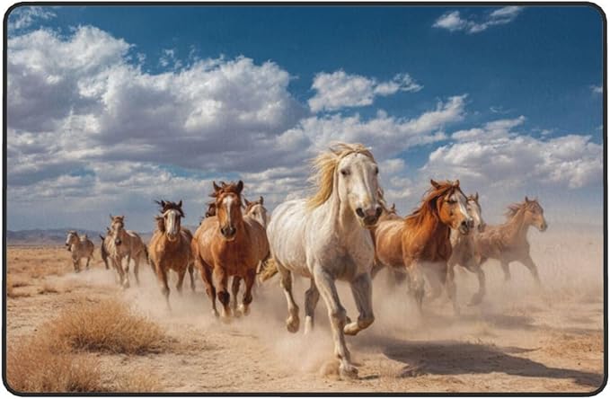 Running Horse Area Rug Washable Outdoor Rugs Anti-Slip Soft Carpet Entryway Indoor Door Mat for Bedroom,Living Room,Porch,Terrace and Entrance Decor 2'x 1'