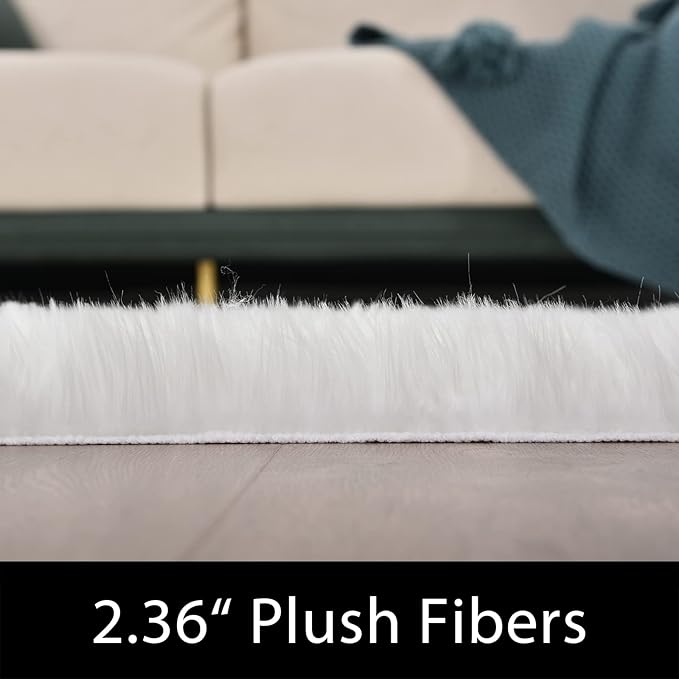 Latepis White Faux Fur Rug 3x5, Faux Sheepskin Rugs for Living Room, Fluffy Washable Rug for Bedroom Dorm Luxury Room Decor, Furry Rugs, Rectangle