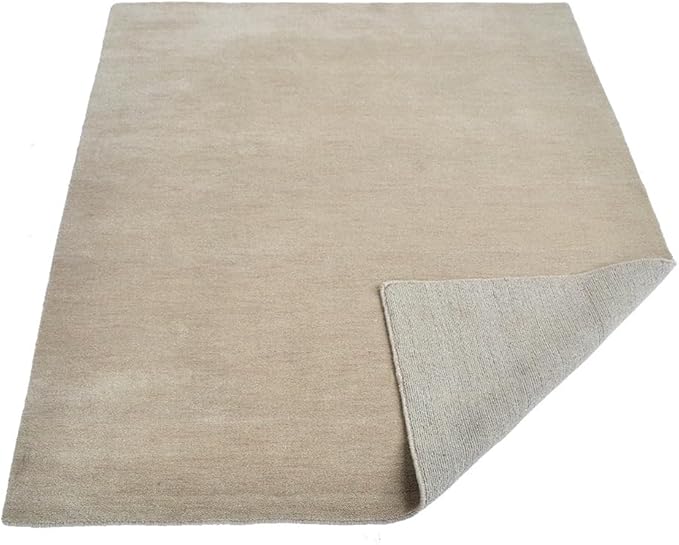 Hand Knotted Loom Wool ECO-Friendly Area Rugs - 5'x8', Rectangle, Beige Color, Solid Plain Design, High Pile Handmade Anti Skid Area Rugs for Living Room, Bed Room (L00111)
